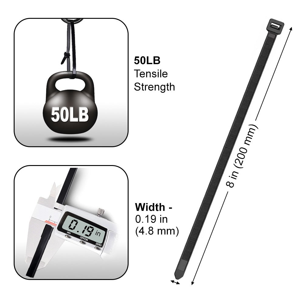 Cable Zip Ties 8inch 50lbs Black